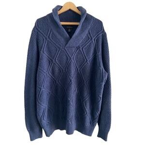 Rochester Mens 1XLT Fisherman Blue V-Neck‎ Seed Knit Diamond Pullover Sweater